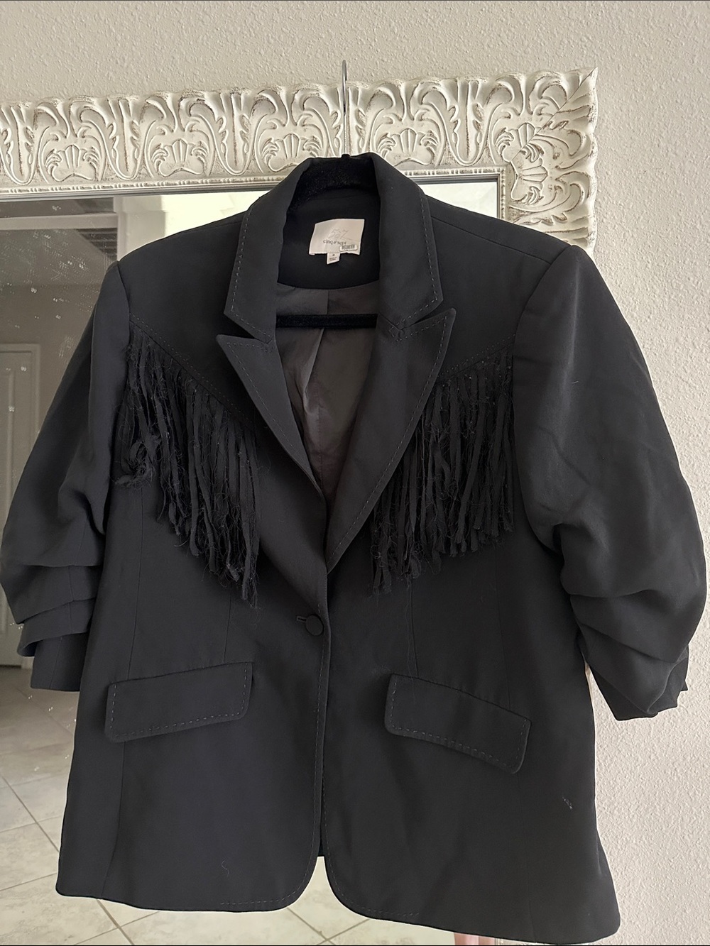 cinq a sept Dani Black Fringe Blazer Jacket